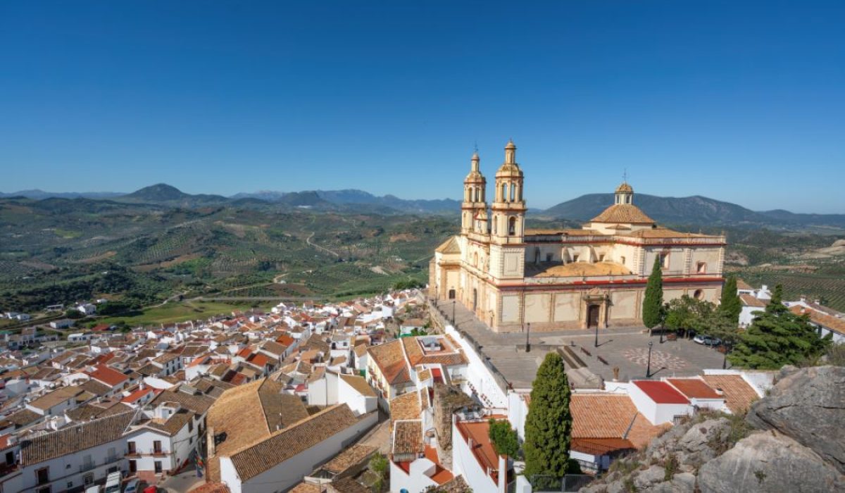 Aerial View Of Olvera With Church Of Nuestra Senora De La Encarnacion Olvera, Andalusia, Spain