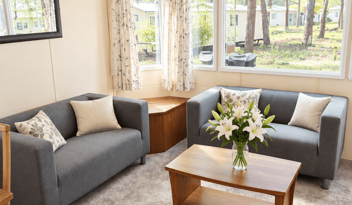 Bright Lounge With Lilies And Sage Cushions